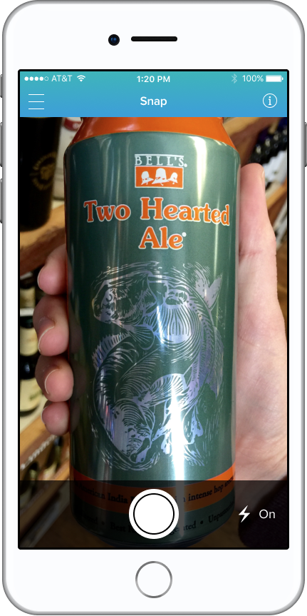 Screenshot of the Next Glass camera scanning a Bell's Two Hearted Ale