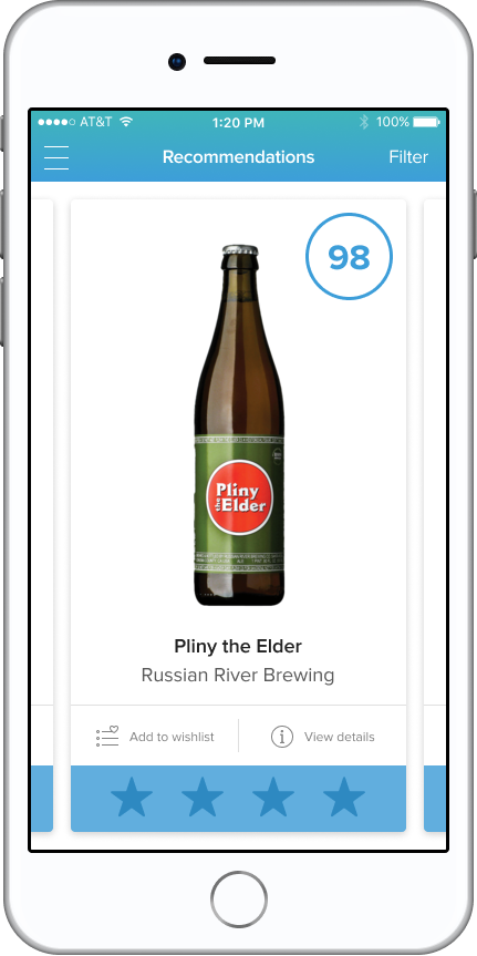 Screenshot of Next Glass personalized score for a Russian River Pliny the Elder