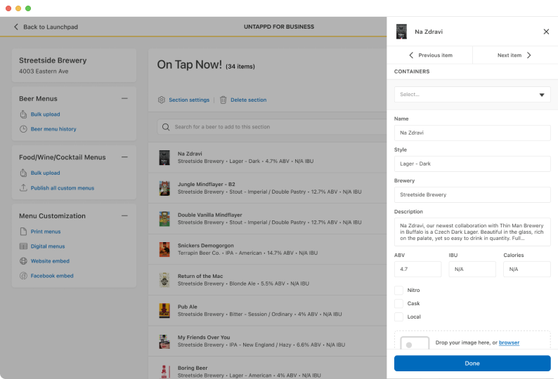 Screenshot of the Untappd for Business web app